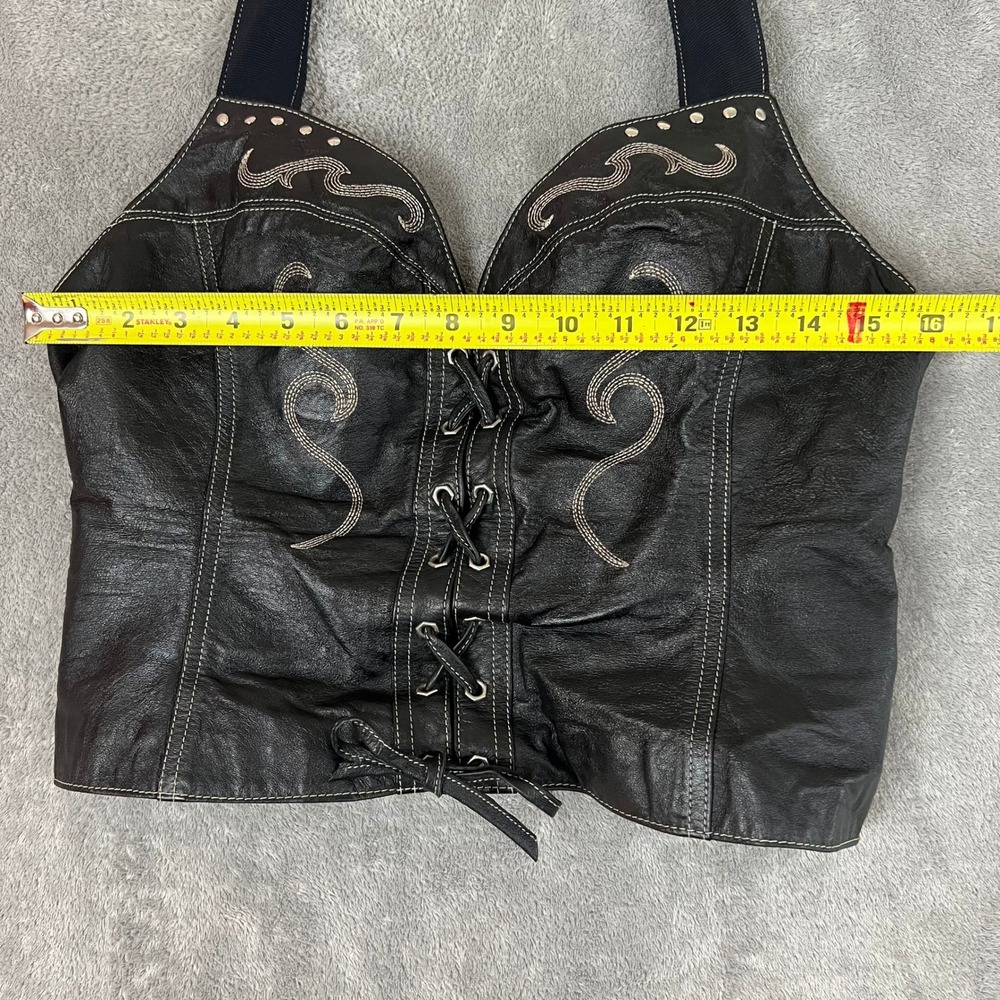 Harley Davidson Corset Vest Womens M Leather Lace Up Embroidered Biker Halter - Picture 4 of 9